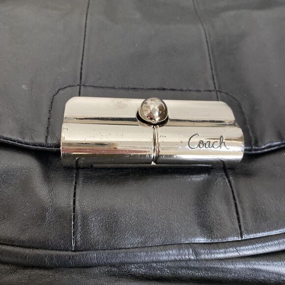 COACH Kristin New York Black Leather Satchel Shoulder Bag Purse Silver Hardware - Picture 2 of 12